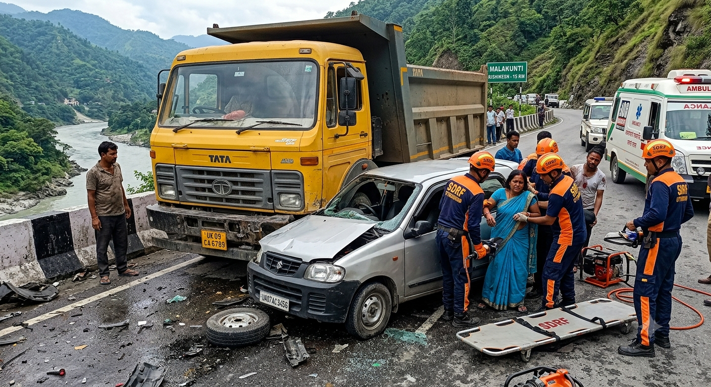 Rishikesh Malakunti Car Dumper Accident site with SDRF rescue operation