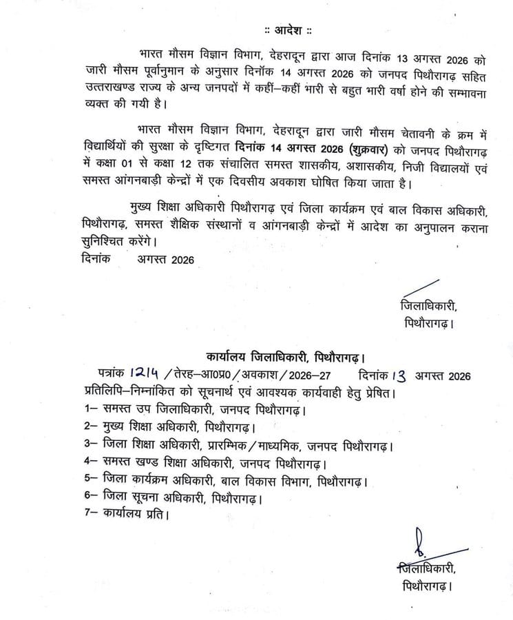 Uttarakhand Rain Alert weather forecast map showing orange and yellow alert districts