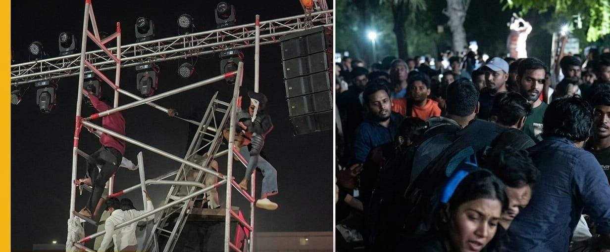 Yash Toxic movie Hyderabad event accident showing stage setup and crowd gathering