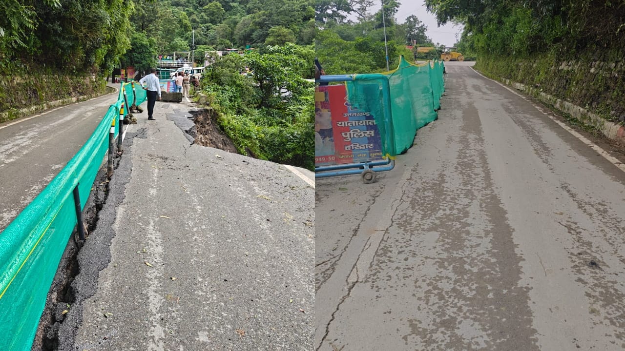 Police barricading and checking traffic under Dehradun Mussoorie Route Update at Paniwala Bend