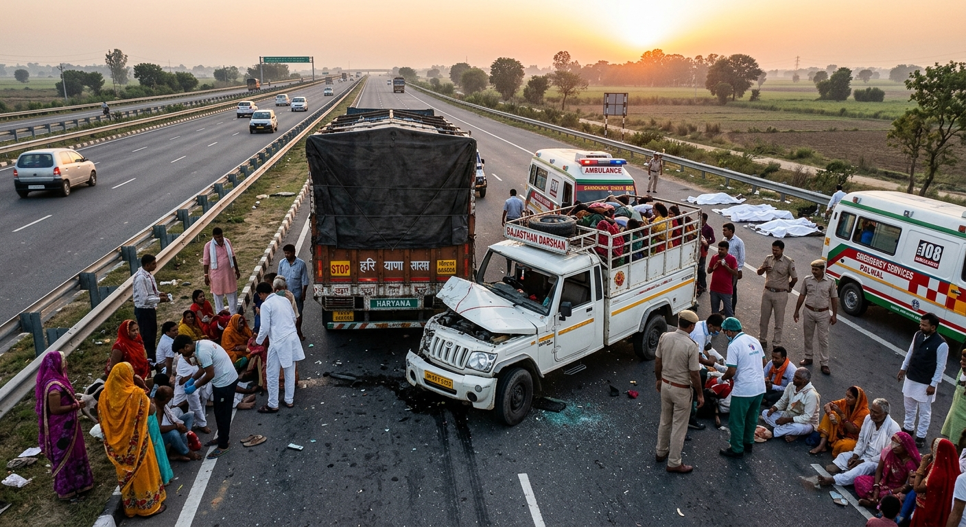 KMP Expressway Accident near Palwal involving pickup and truck