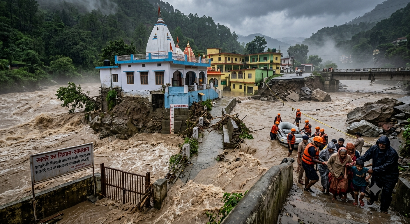 कैंची धाम में विकराल रूप धारण कर बहती शिप्रा नदी और जलभराव